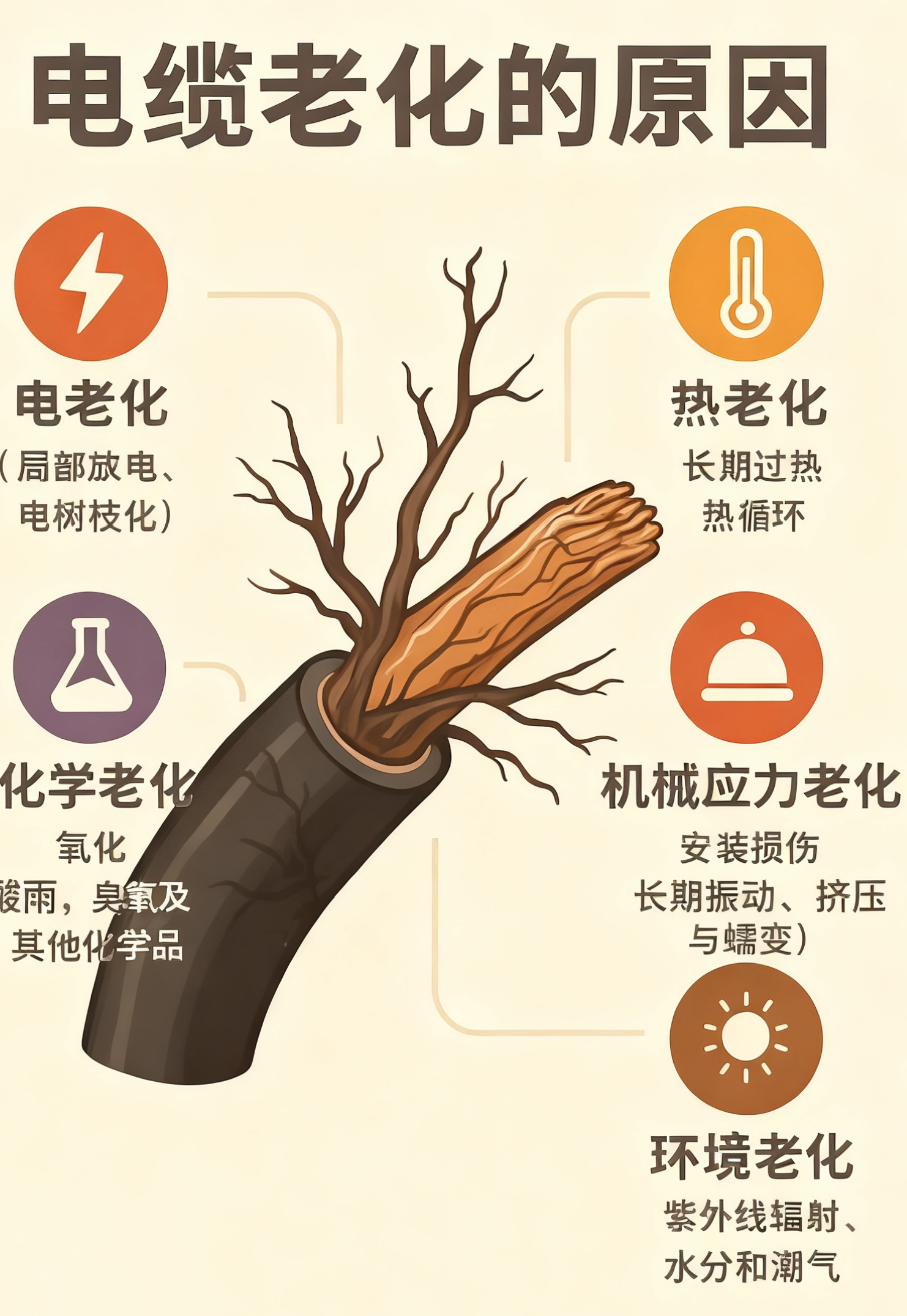 电缆绝缘层为什么会老化？？？五个最常见的缘故原由